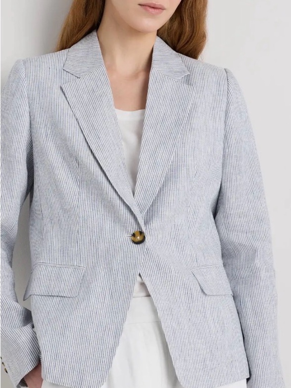 Quince Light Blue Pinstripe Single-Button Blazer